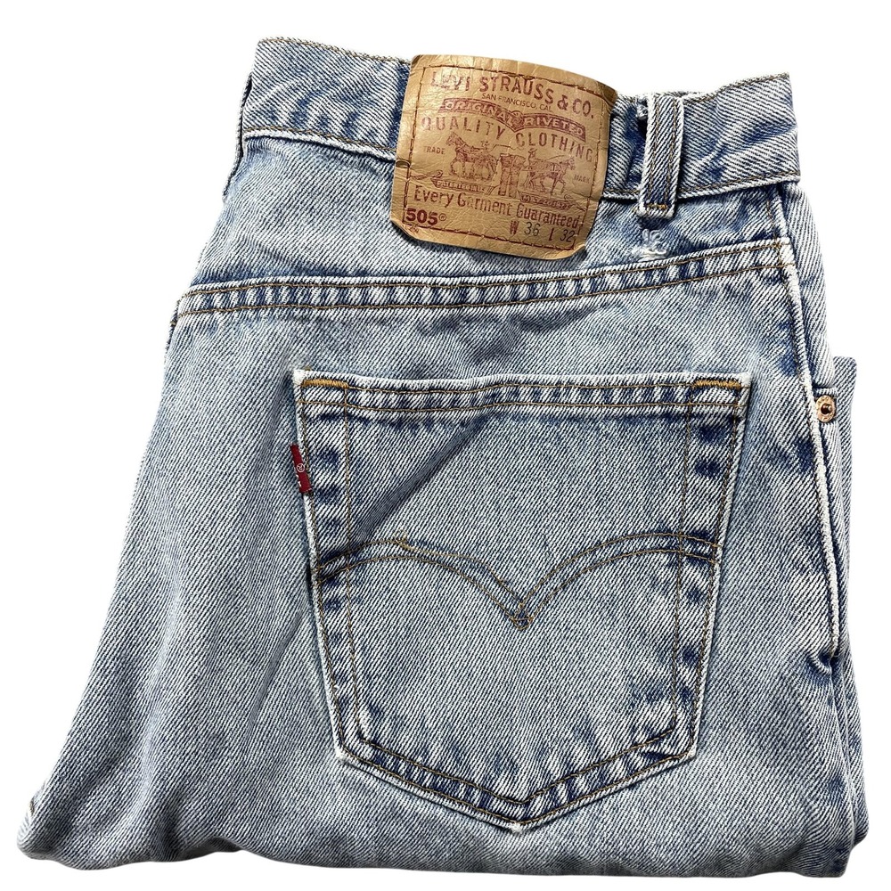VTG Levis 505 Jeans Mens 36x32 Blue Light Wash Regular Fit Straight Denim 90s